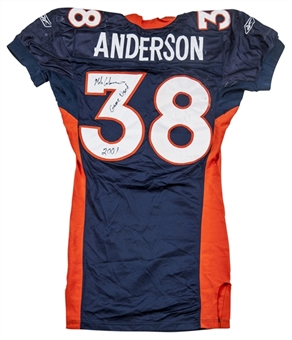 2001 Mike Anderson Game Used and Signed/Inscribed Denver Broncos Blue Jersey (Anderson LOA)